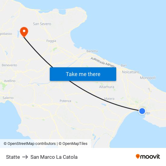 Statte to San Marco La Catola map