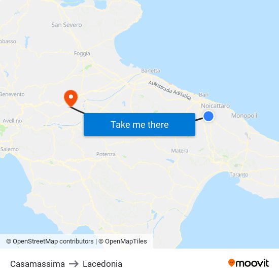 Casamassima to Lacedonia map