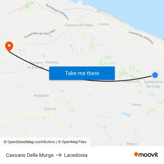 Cassano Delle Murge to Lacedonia map