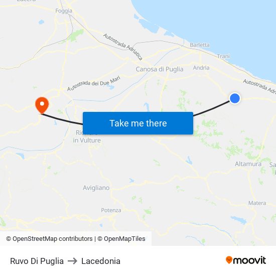 Ruvo Di Puglia to Lacedonia map