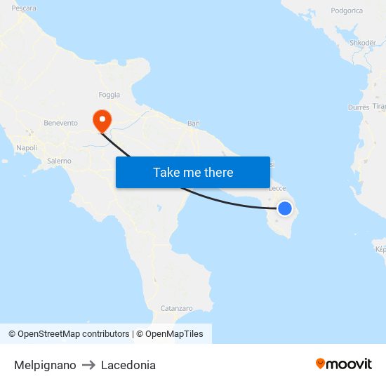 Melpignano to Lacedonia map