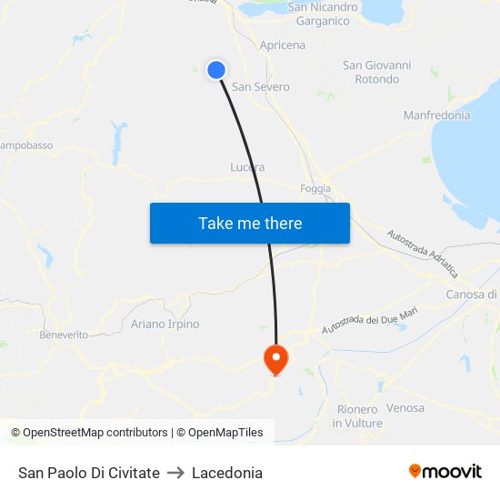 San Paolo Di Civitate to Lacedonia map