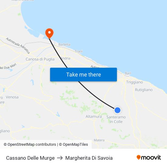 Cassano Delle Murge to Margherita Di Savoia map
