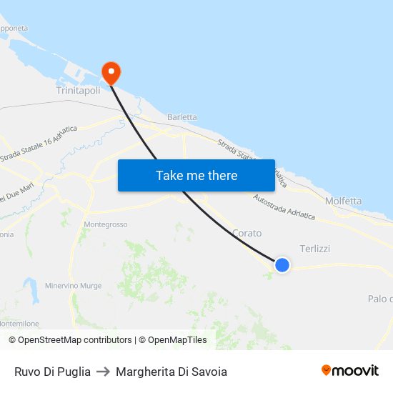 Ruvo Di Puglia to Margherita Di Savoia map