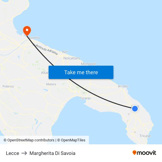 Lecce to Margherita Di Savoia map