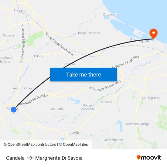 Candela to Margherita Di Savoia map