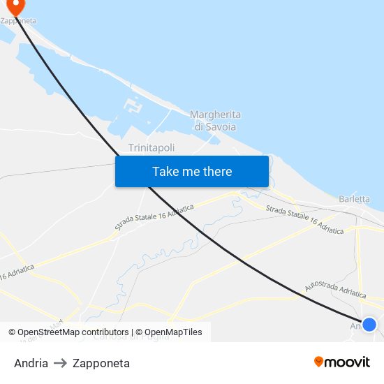 Andria to Zapponeta map