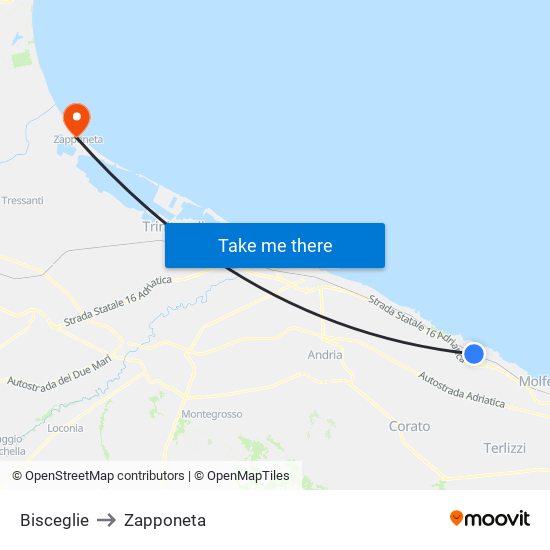 Bisceglie to Zapponeta map