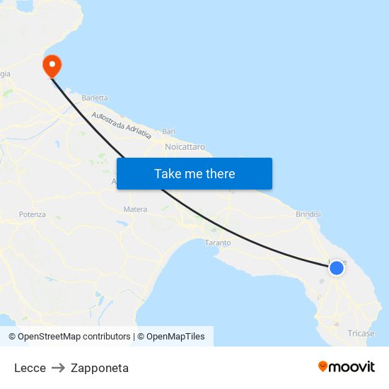 Lecce to Zapponeta map