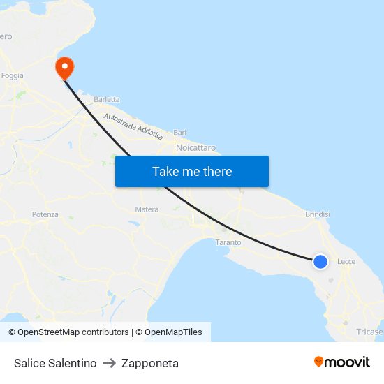 Salice Salentino to Zapponeta map