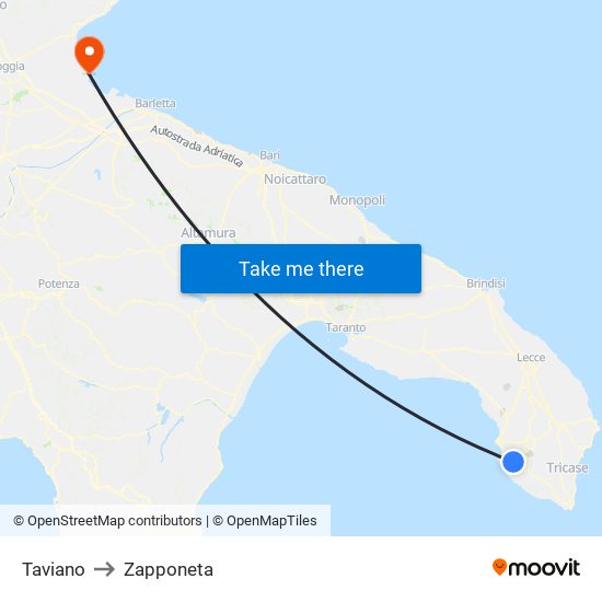 Taviano to Zapponeta map