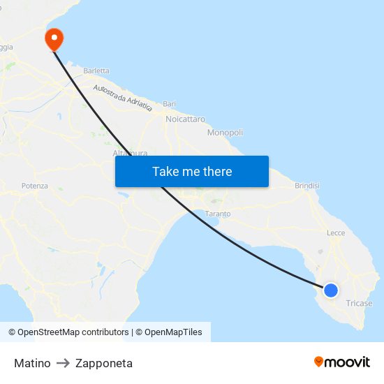 Matino to Zapponeta map