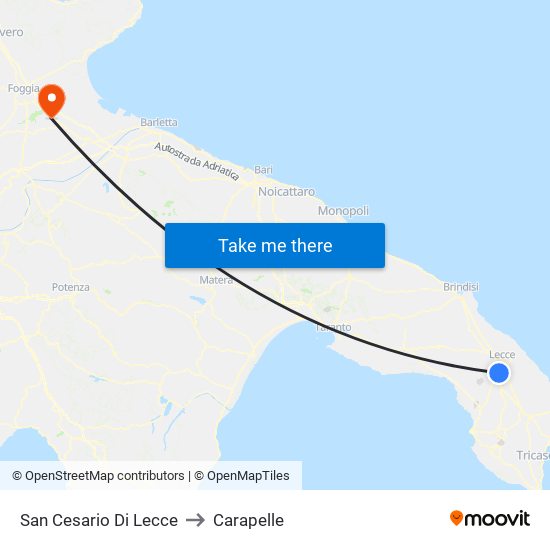 San Cesario Di Lecce to Carapelle map