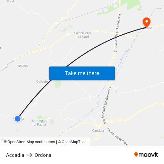 Accadia to Ordona map