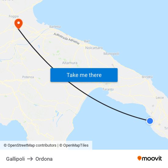 Gallipoli to Ordona map