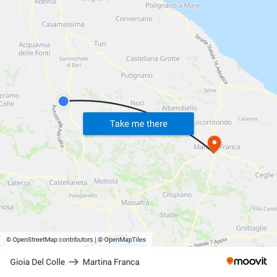 Gioia Del Colle to Martina Franca map