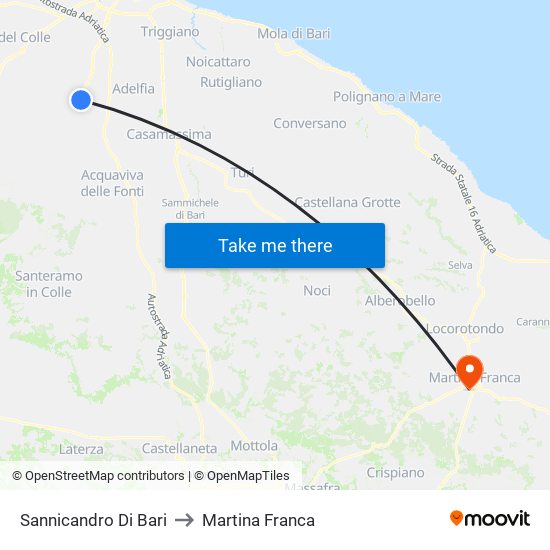 Sannicandro Di Bari to Martina Franca map