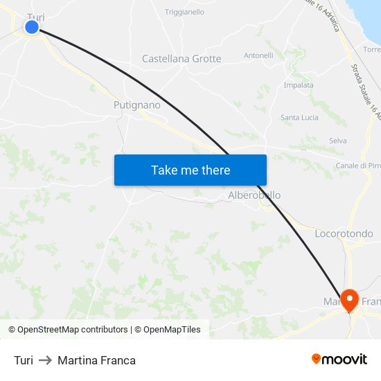 Turi to Martina Franca map
