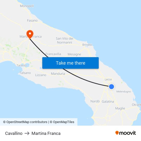 Cavallino to Martina Franca map