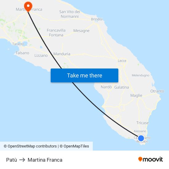 Patù to Martina Franca map