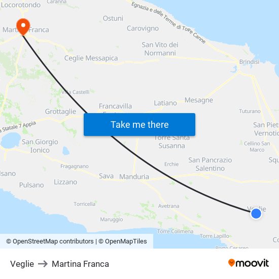 Veglie to Martina Franca map