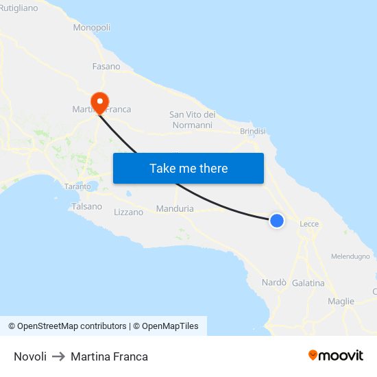 Novoli to Martina Franca map