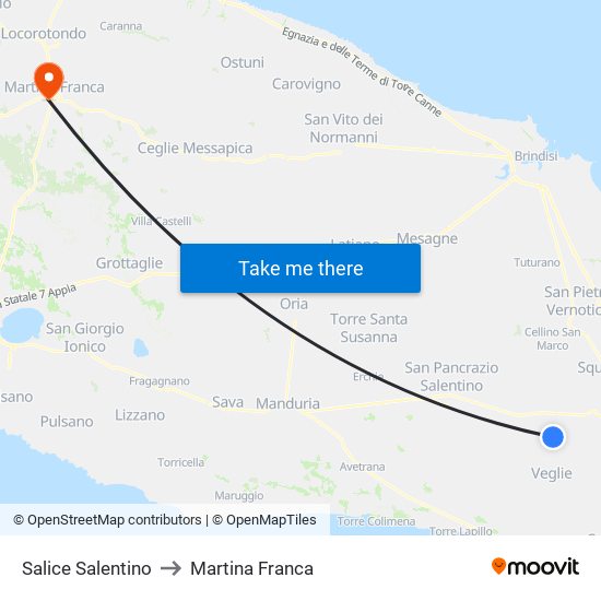 Salice Salentino to Martina Franca map