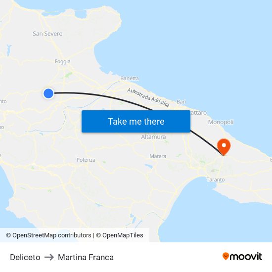Deliceto to Martina Franca map