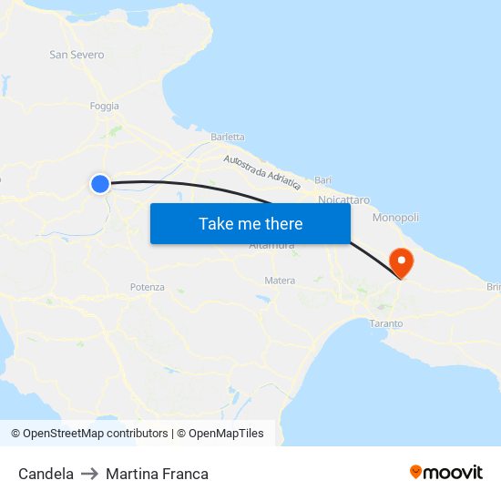 Candela to Martina Franca map