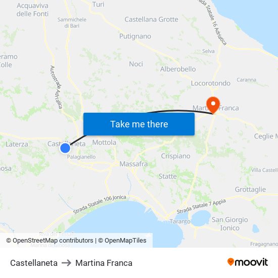 Castellaneta to Martina Franca map