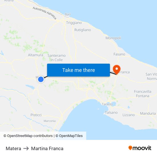 Matera to Martina Franca map