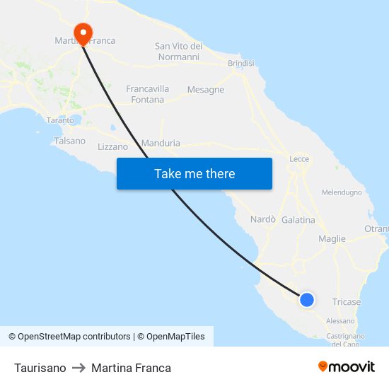 Taurisano to Martina Franca map