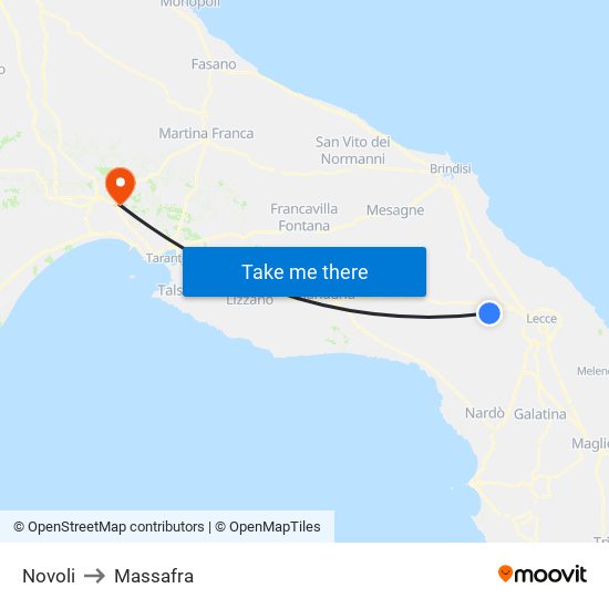 Novoli to Massafra map