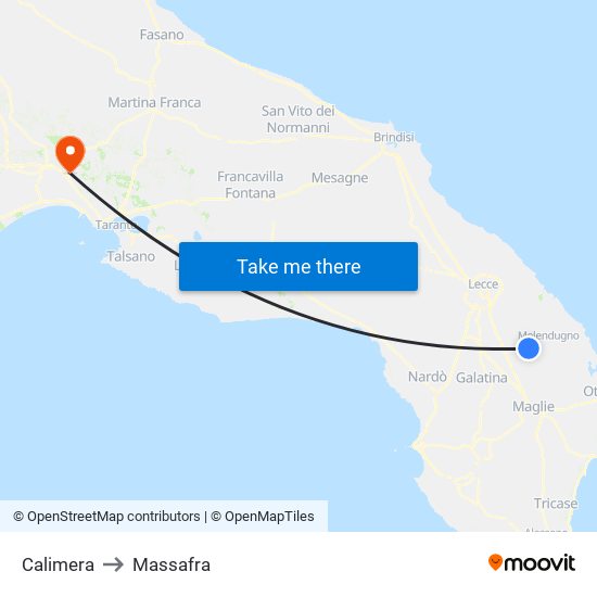 Calimera to Massafra map