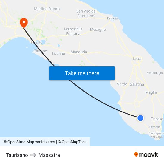 Taurisano to Massafra map