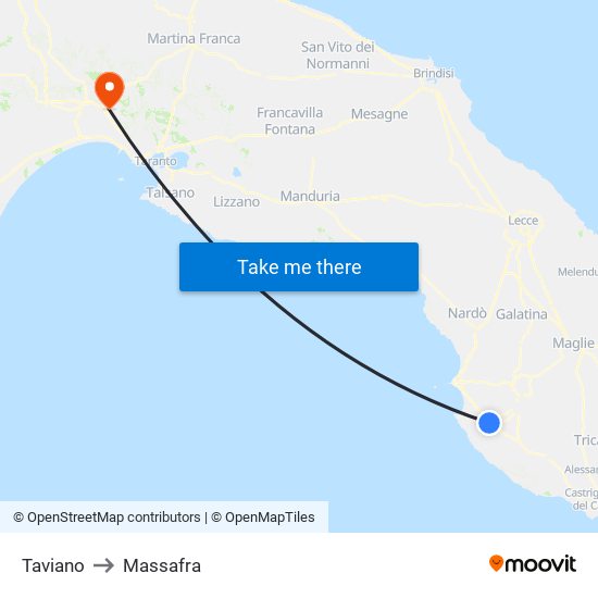 Taviano to Massafra map