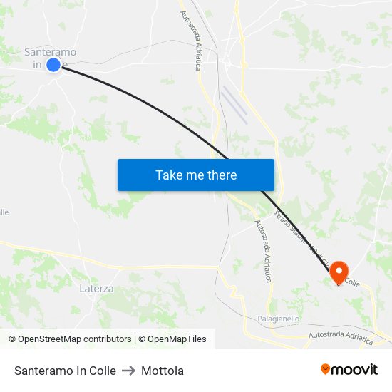 Santeramo In Colle to Mottola map