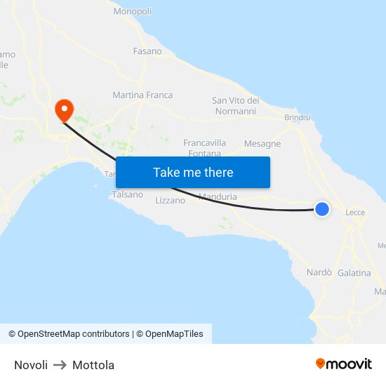 Novoli to Mottola map