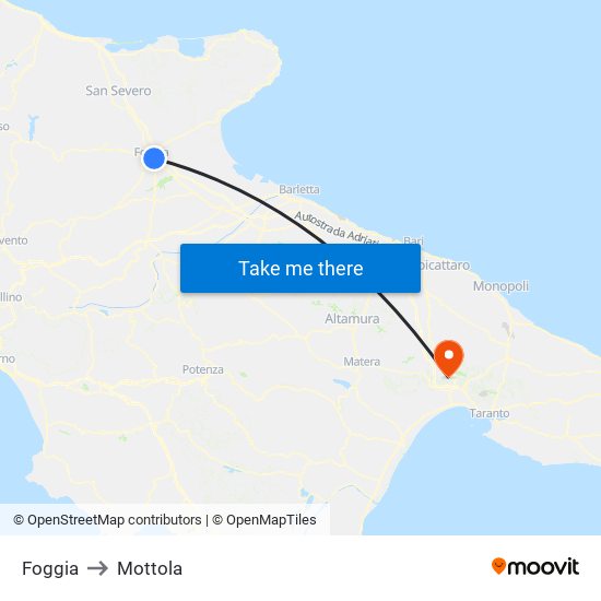 Foggia to Mottola map