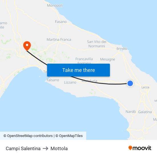 Campi Salentina to Mottola map