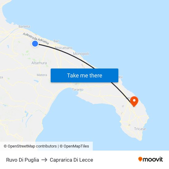 Ruvo Di Puglia to Caprarica Di Lecce map