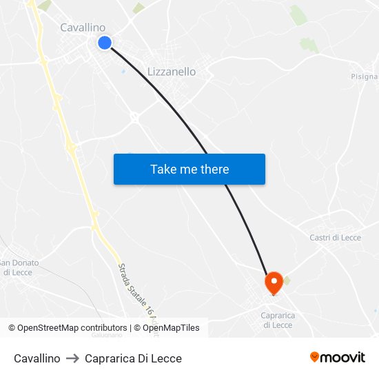 Cavallino to Caprarica Di Lecce map