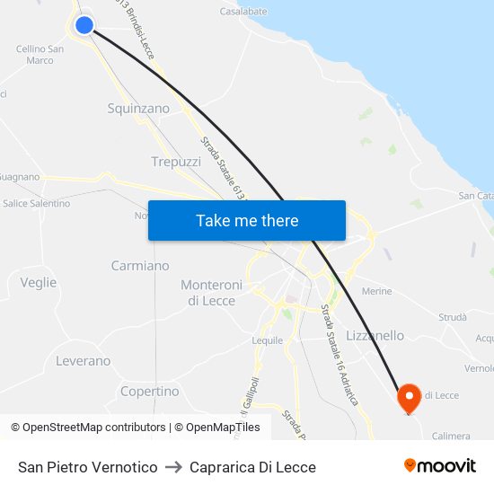 San Pietro Vernotico to Caprarica Di Lecce map