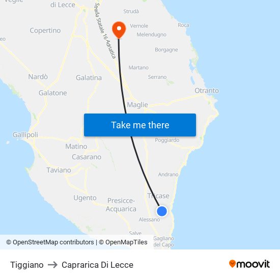 Tiggiano to Caprarica Di Lecce map