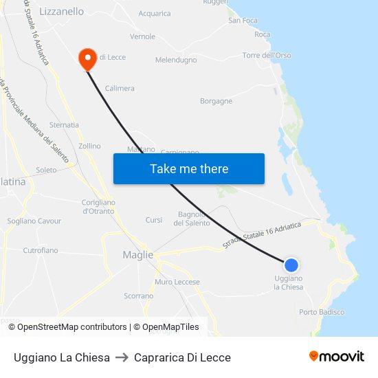 Uggiano La Chiesa to Caprarica Di Lecce map