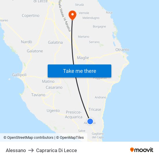 Alessano to Caprarica Di Lecce map