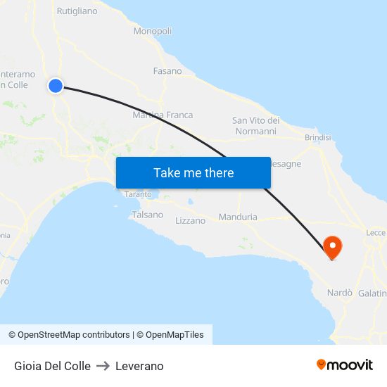 Gioia Del Colle to Leverano map