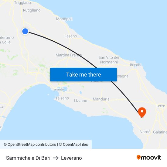 Sammichele Di Bari to Leverano map