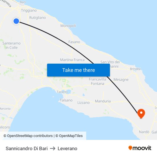 Sannicandro Di Bari to Leverano map