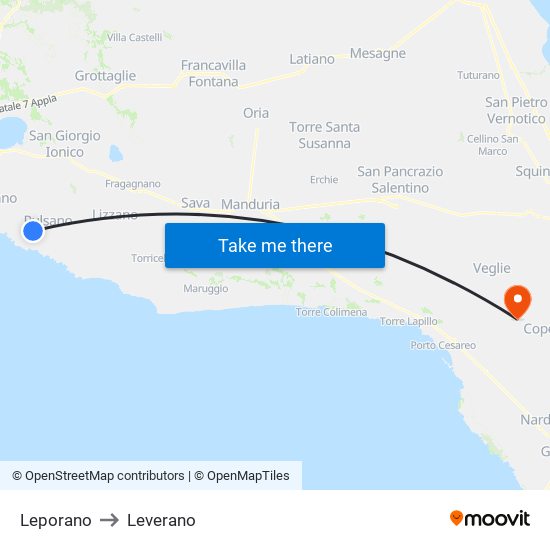 Leporano to Leverano map